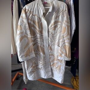 Women's White and Tan Patterned Jacket